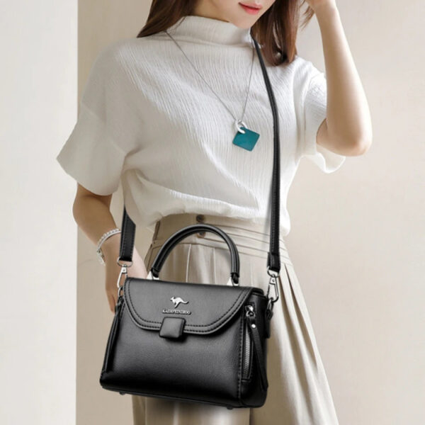 Luxury Fashion Quality Leather Kangaroo Handbag(Black) - Image 2